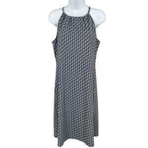 J.McLaughlin Halter Dress Womens Sz M Blue Floral Geometric Preppy Travel Resort